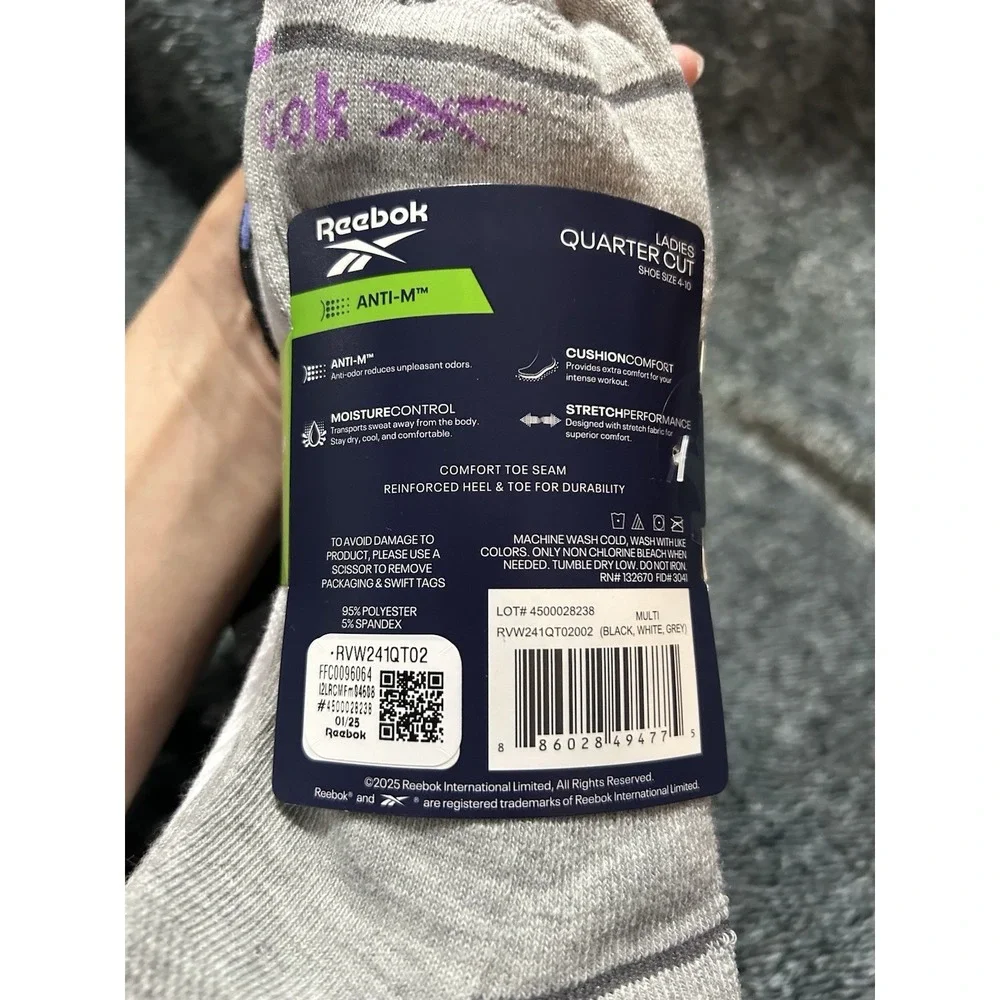 Reebok (6 Pairs ) Quarter Cut Socks Size 4-10 Multicolor (YB)